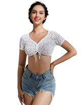 Garvee Femme Camicetta tradizionale Dirndl bianca – Una camicetta in pizzo a maniche corte, perfetta per l'Oktoberfest, taglia M, bianca