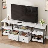 Garvee Porta TV Rustico 71" per TV Fino a 75" - Design Industriale, 2 Cassetti, Metallo e MDF, Bianco, Soggiorno e Ufficio