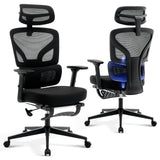 Garvee Sedia da Ufficio Ergonomica con Supporto Lombare Regolabile, Poggiapiedi, Braccioli 3D, Schienale Alto in Rete Traspirante, Telaio Metallico, Rotelle, Casa e Ufficio, Nero - Nero-Pf