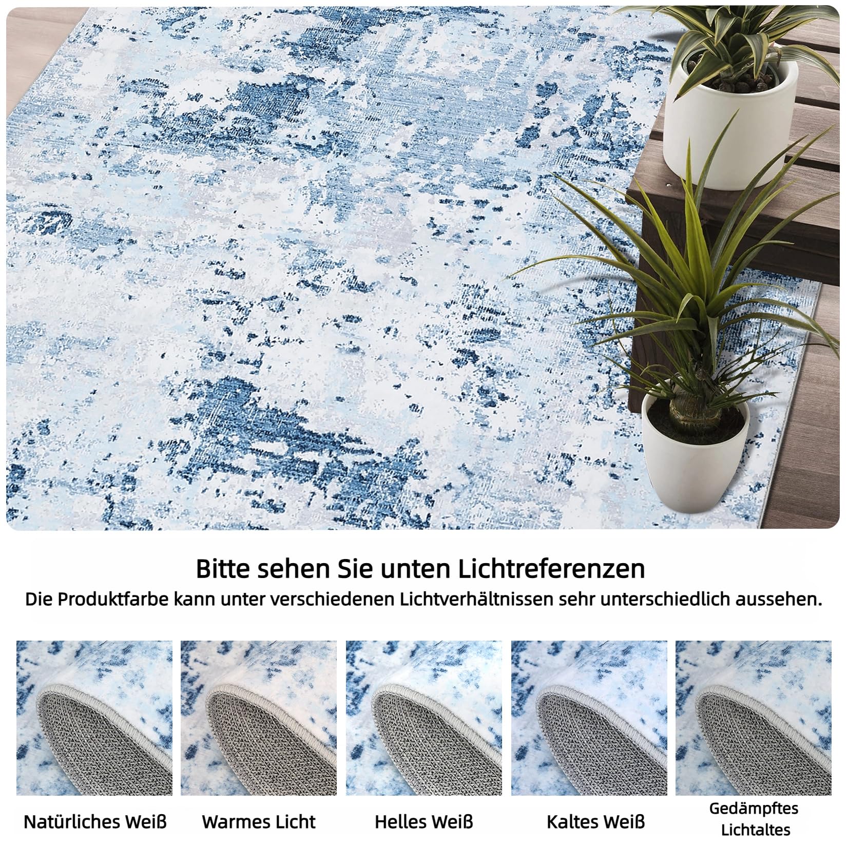 Tappeto moderno astratto Garvee 160x230cm, lavabile, per soggiorno e camera da letto, blu, a pelo corto, antiscivolo, pieghevole