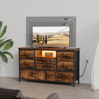 Mobile TV Garvee con 8 cassetti, illuminazione a LED, prese di corrente integrate per soggiorno e camera da letto, legno MDF, antigraffio, gestione dei cavi