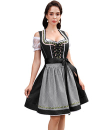 Abito tradizionale Dirndl midi da donna Garvee, 3 pezzi, con camicetta in pizzo bianco e grembiule, blu navy, taglia 34