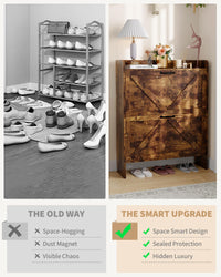 Garvee Scarpiera con 2 cassetti pieghevoli, scarpiera rustica marrone in stile fattoria per corridoio e ingresso, salvaspazio