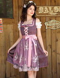 Garvee Dirndl - Abito tradizionale da donna, corto, midi, 3 pezzi, colore: Borgogna, taglia: 44
