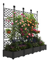 Garvee 4 Pezzi Aiuola Sopraelevata con Graticcio, Plastica e Metallo, Schermo Privacy per Patio e Balcone, 41x41 cm, Nero - Nero