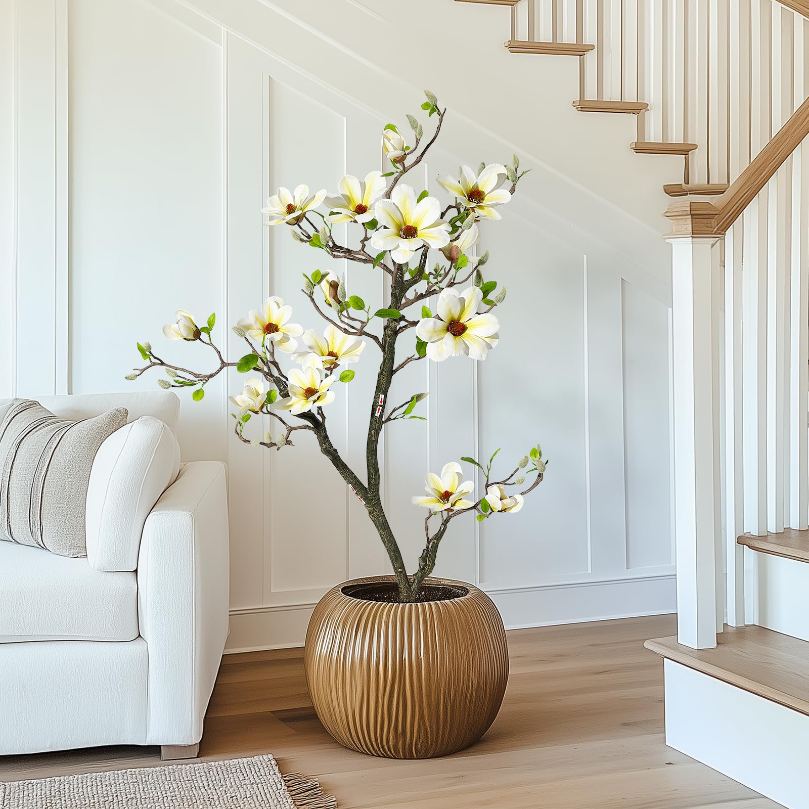 Albero di magnolia artificiale Garvee, 4 piedi, bianco, con rami regolabili, per uso interno ed esterno, ufficio e casa, materiale di alta qualità, base stabile