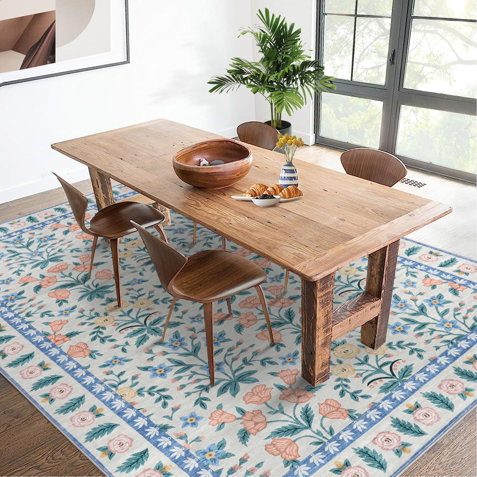 Tappeto decorativo Garvee per interni Boho, motivo floreale nero, 200x290 cm, antiscivolo, a pelo corto, per soggiorno, cameretta dei bambini, sala giochi