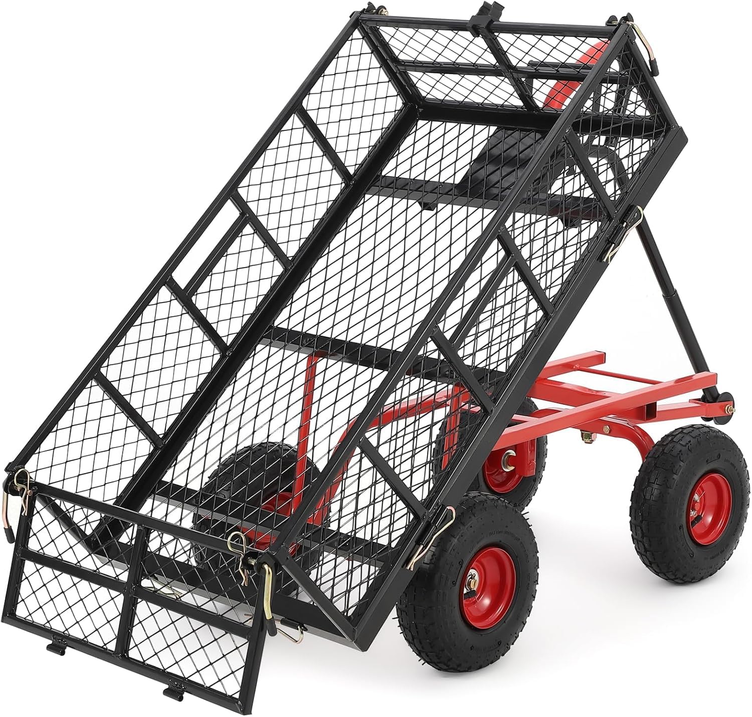 Carrello da Giardino Garvee 398 kg con Pneumatici 25.4 cm Tutti Terreni - Robusto Acciaio 88.9x50.8 cm, 4 Lati Staccabili, Giardino e Cortile