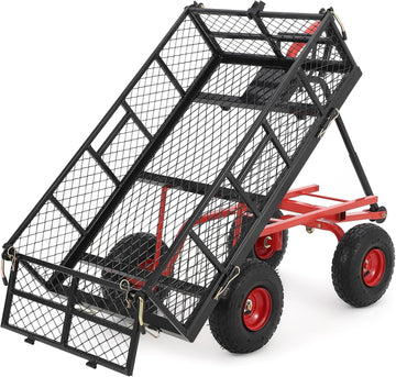 Carrello da Giardino Garvee 398 kg con Pneumatici 25.4 cm Tutti Terreni - Robusto Acciaio 88.9x50.8 cm, 4 Lati Staccabili, Giardino e Cortile