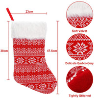 Set di 3 calze natalizie Garvee da 18 pollici con motivo a fiocco di neve, polsino in pelliccia sintetica, rosso, bianco e grigio, decorazione per camino e scala