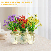 Garvee Set 6 decorazioni per la tavola in barattolo di vetro con fiori, luci a LED, vetro, nastro diuta per matrimoni e feste, 500 ml, trasparente