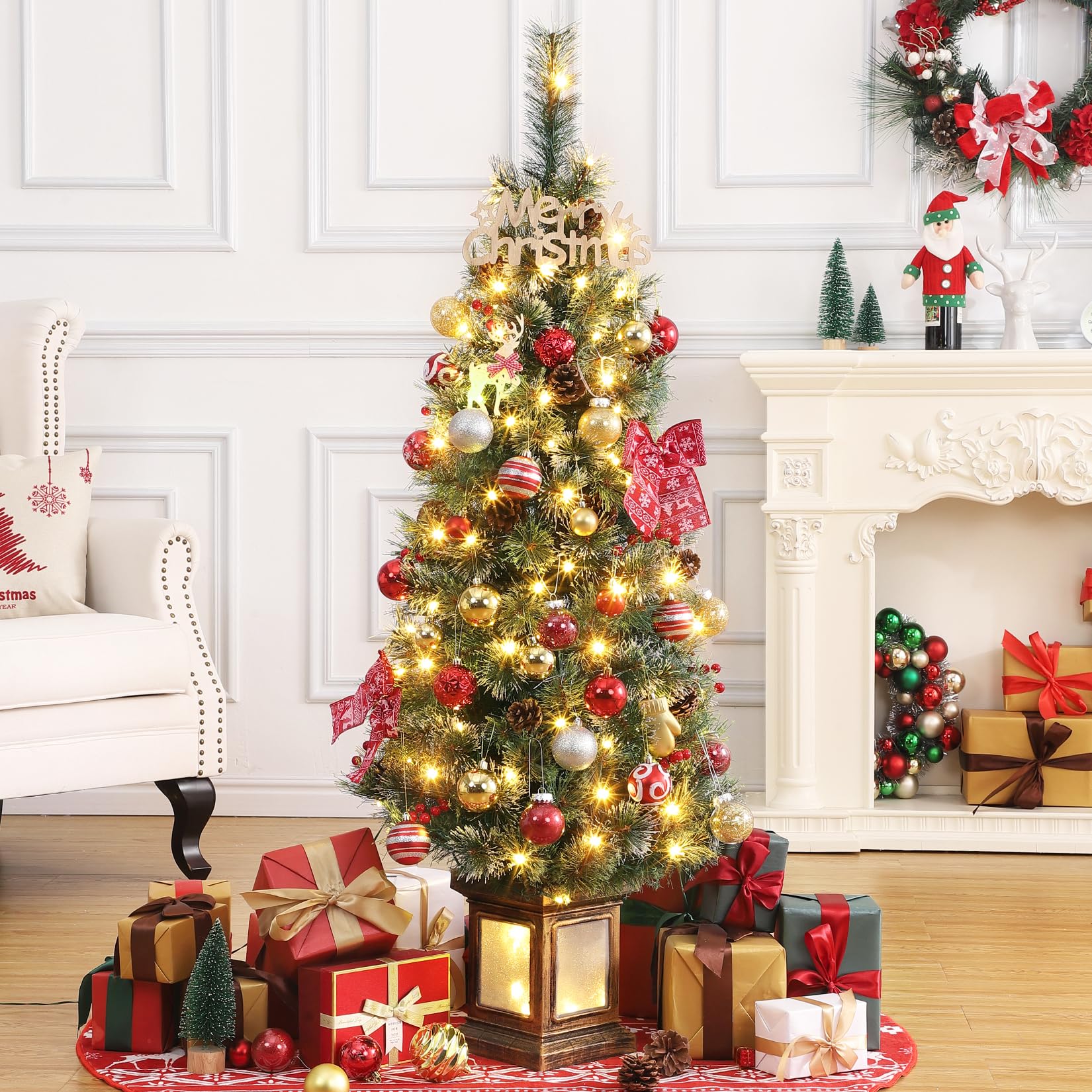 Albero di Natale artificiale Garvee con luci 140 cm 108 LED per casa e ufficio