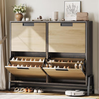 Scarpiera Garvee per corridoio con 4 scomparti a ribalta, gambe in metallo, regolabile, legno di quercia, stretta, indipendente, naturale