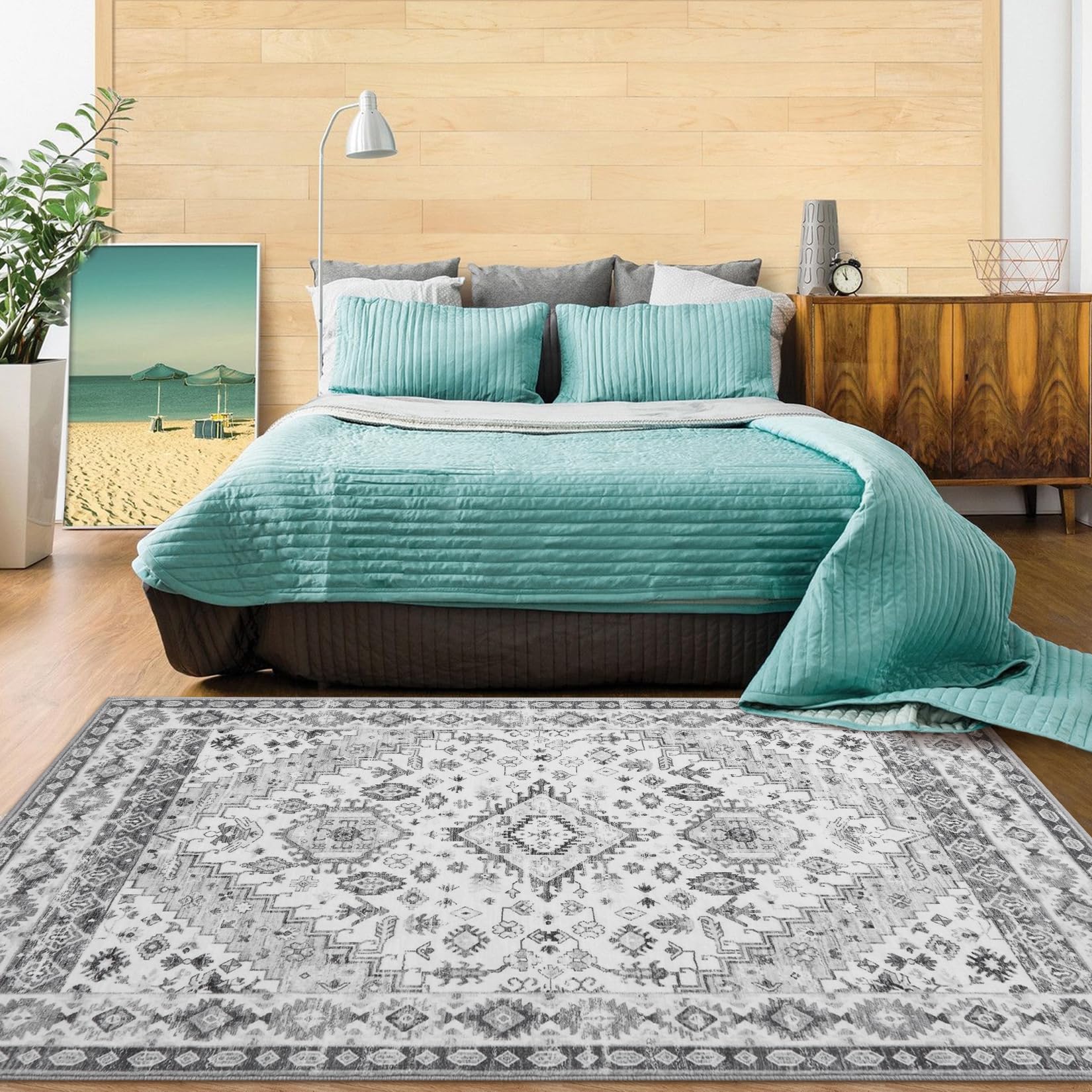 Tappeto Garvee grande grigio 240 x 340 cm, tappeto orientale vintage lavabile, pelo corto, antiscivolo, soggiorno, cucina