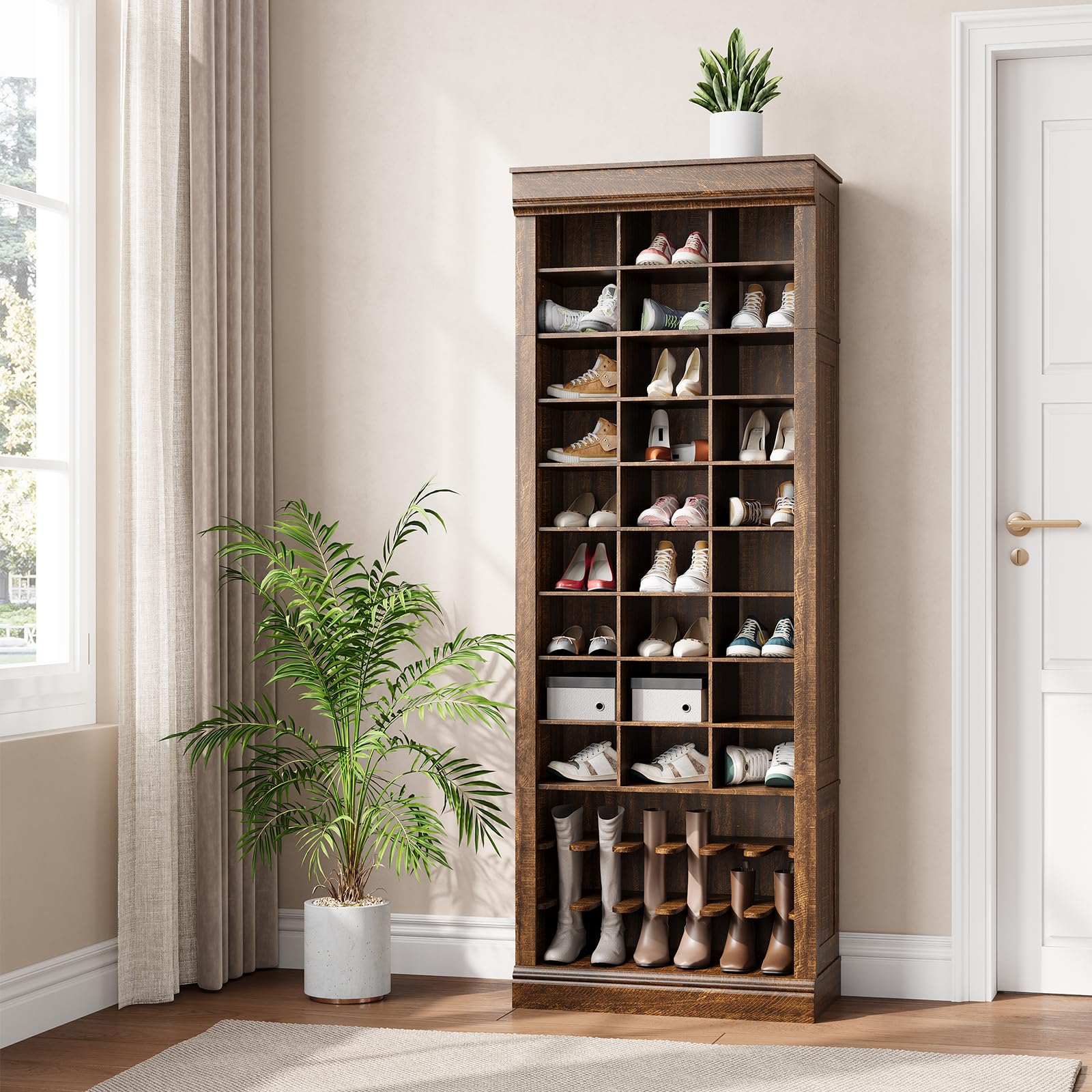 Scarpiera Garvee a 10 ripiani con 30 scomparti, vano portaoggetti alto, materiale MDF, antiribaltamento per corridoio e soggiorno, bianco