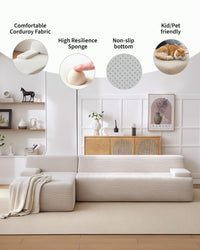 Divano componibile Garvee Cloud da 108" con chaise longue - Divano super morbido senza osso, velluto a coste, bianco, soggiorno, a L