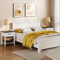 Comodino Garvee con cassetto, 2 livelli di contenimento, legno, bianco, per camera da letto e soggiorno, robusto e versatile