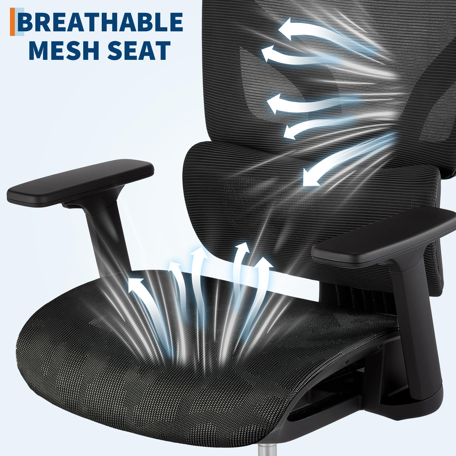 Sedia da ufficio ergonomica Garvee con schienale alto in rete e braccioli 4D, supporto lombare per ufficio domestico, altezza del sedile regolabile, nera