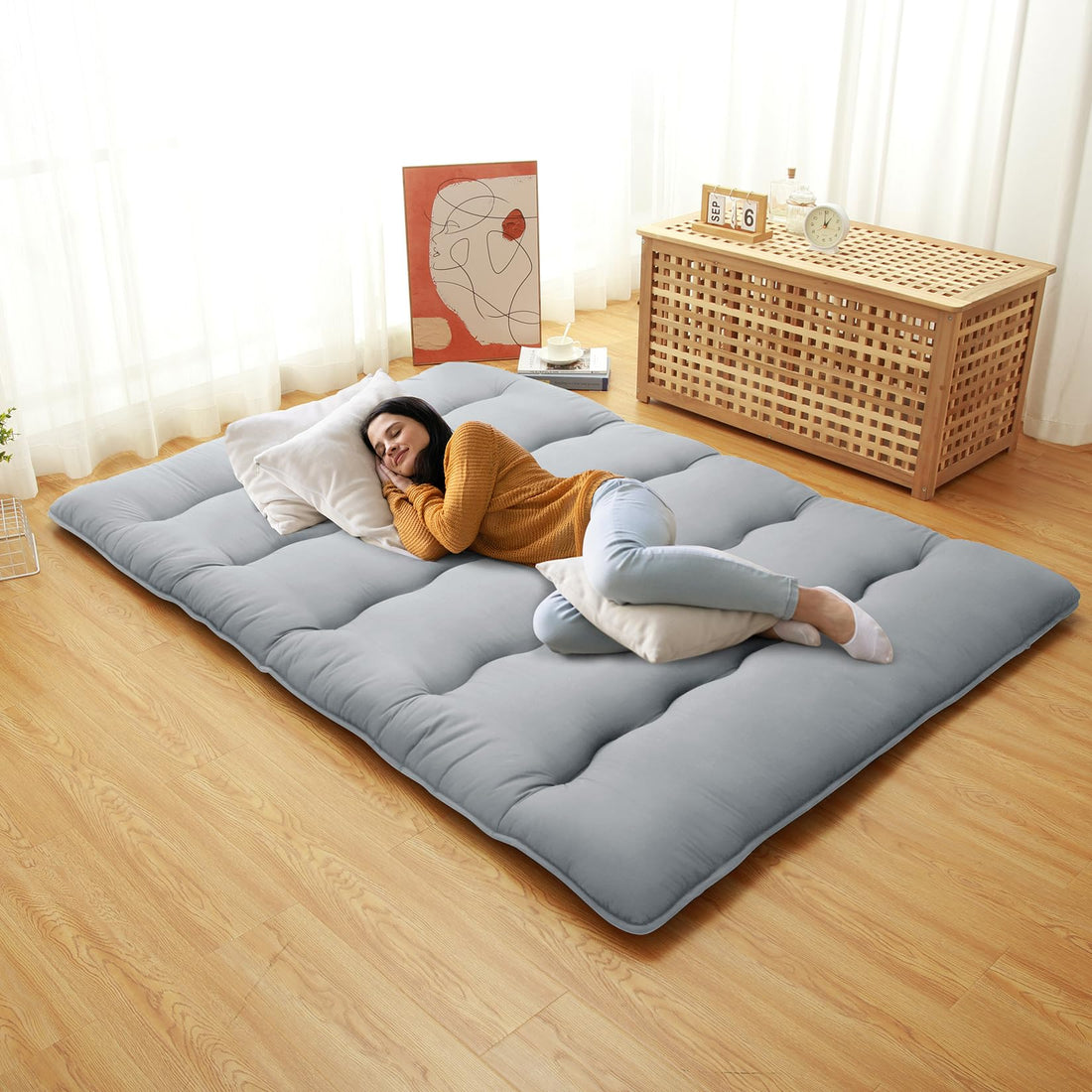 Materasso futon giapponese full size – pieghevole, traspirante e leggero, in microfibra di cotone per camera da letto e campeggio