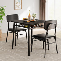 Set da pranzo Garvee per 2 persone con contenitore, struttura in metallo, sedie imbottite, piano in legno MDF, nero, salvaspazio per piccoli appartamenti