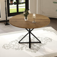 Tavolo da pranzo rotondo Garvee da 119.38 cm con robusta base in metallo per cucina e sala da pranzo, per 4-6 persone, piano in MDF, antigraffio e impermeabile