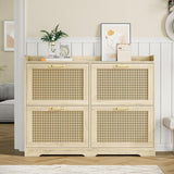 Garvee Mobile Porta Scarpe in Rattan con 4 Cassetti Ribaltabili, Organizzatore Nascosto, Legno MDF, Ventilato e Salvaspazio, Antiribaltamento, per Ingresso e Corridoio