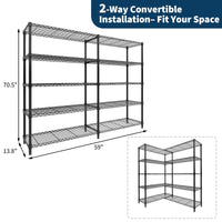 Mobiletto portaoggetti in metallo Garvee da 70" di altezza con ripiani in filo metallico regolabili a 5 livelli per cucina, ufficio, garage, capacità di carico di 1325 libbre, a forma di L, resistente