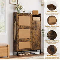 Scarpiera in rattan Garvee con 3 cassetti a scomparsa e 4 ripiani per corridoio e ingresso, MDF e metallo, ripiani regolabili, robusta, grande, colore naturale