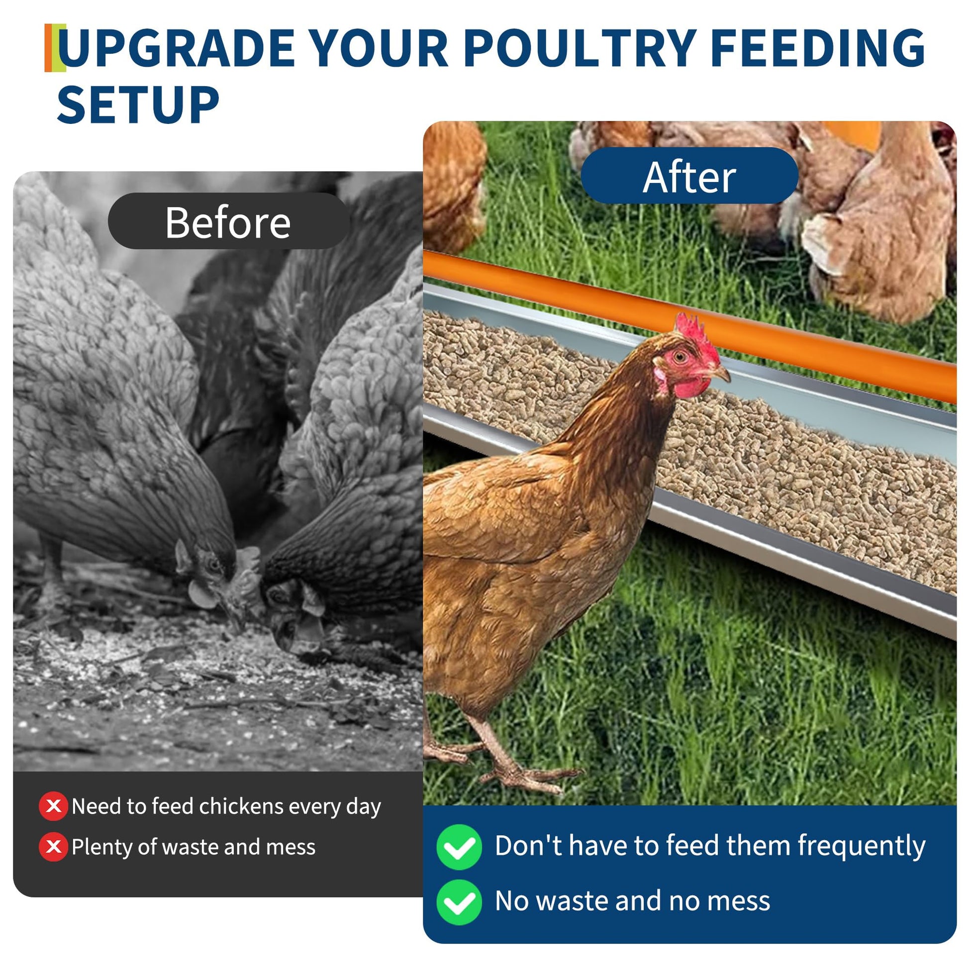 Mangiatoia per polli Garvee da 45 pollici in acciaio zincato con barra trasversale girevole ad alta capacità per polli e anatre