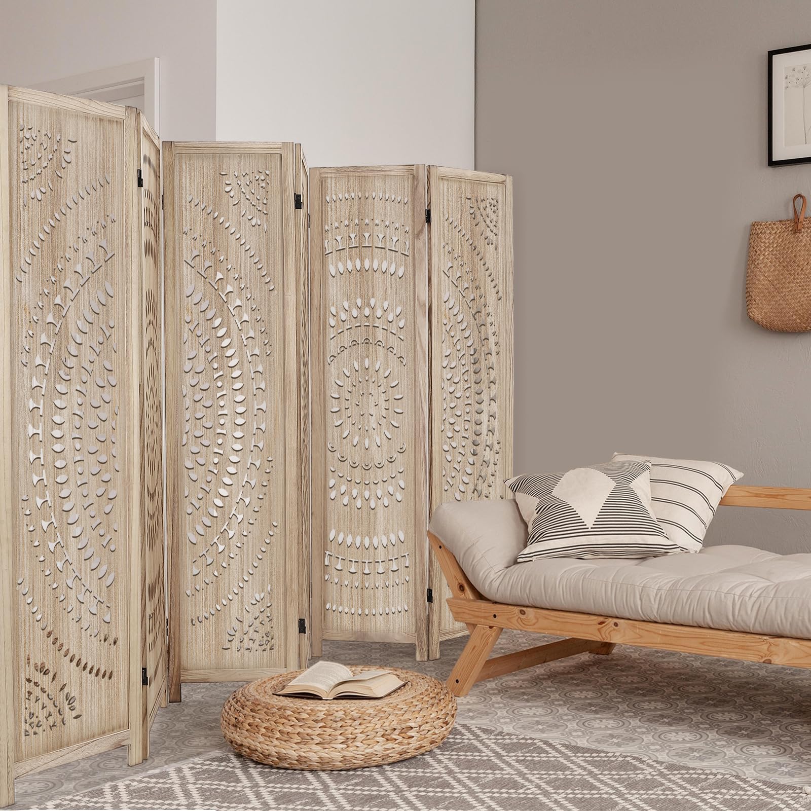Divisorio per ambienti Garvee da 66,9 pollici, pieghevole, 6 pannelli, in legno di Paulownia, MDF, per soggiorno, ufficio, divisorio per la privacy, classico