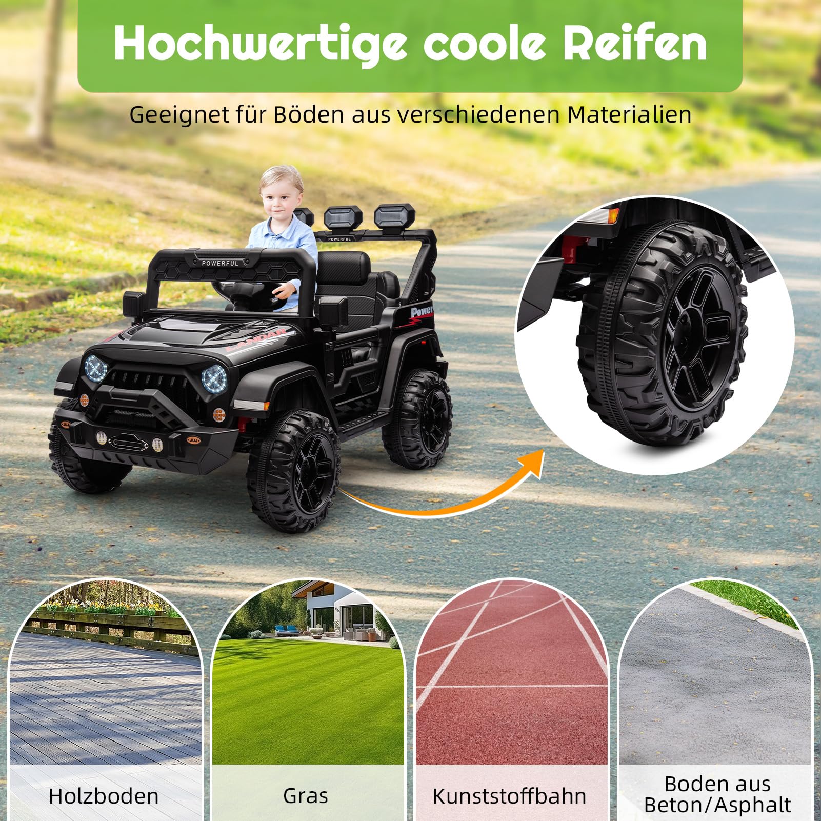 Auto elettrica per bambini Garvee con batteria potenziata da 12 V 7 Ah, veicolo elettrico a 3 velocità, 2 modalità di funzionamento, nera, per bambini da 1 a 8 anni