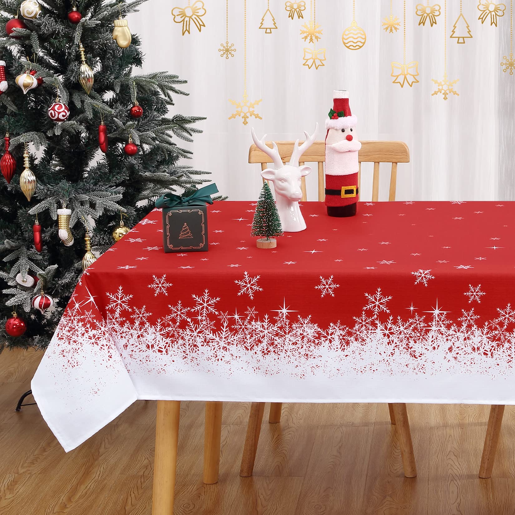 Garvee Tischdecke Con Bordura Di Fiocchi Di Neve Antimacchia Colore Fisso Per Occasioni Festive Vari Taglie Elegante Design