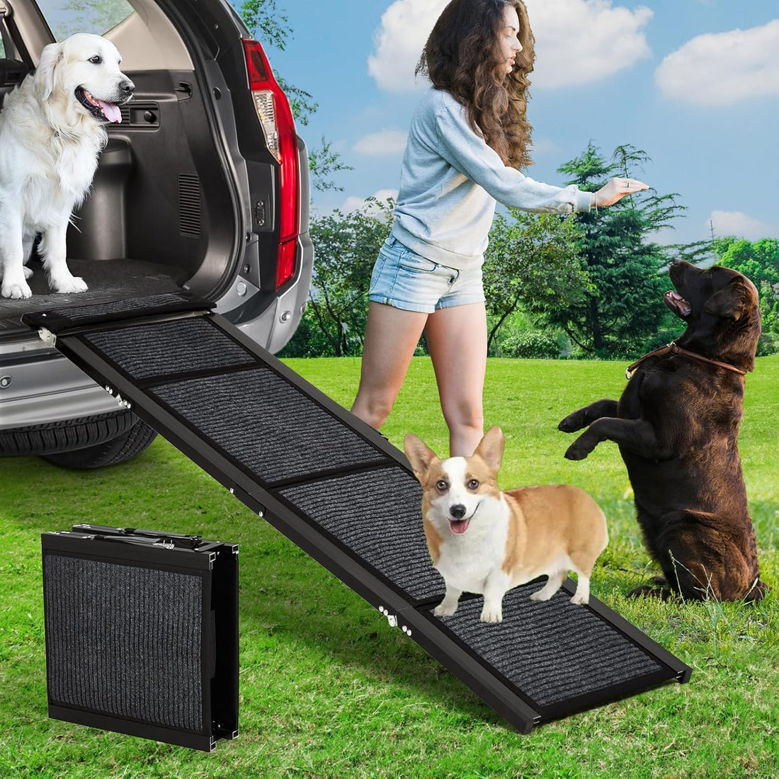 Rampa pieghevole per cani Garvee in lega di alluminio per SUV, furgoni, station wagon, fino a 120 kg, leggera e portatile 180.34 cm × 43.18 cm