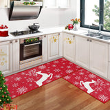 Garvee Set 2 Tappeti Cucina Natalizi Antiscivolo 40x60+40x120 cm Poliestere Resistente Lavabile Decorativi per Cucina Camera Ingresso