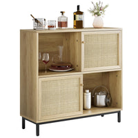 Garvee Buffet Sideboard In Legno Con 2 Porte In Rattan, 2 Ripiani, Piedi Stabili, Multiuso Per Soggiorno E Cucina, Rustico, Naturale