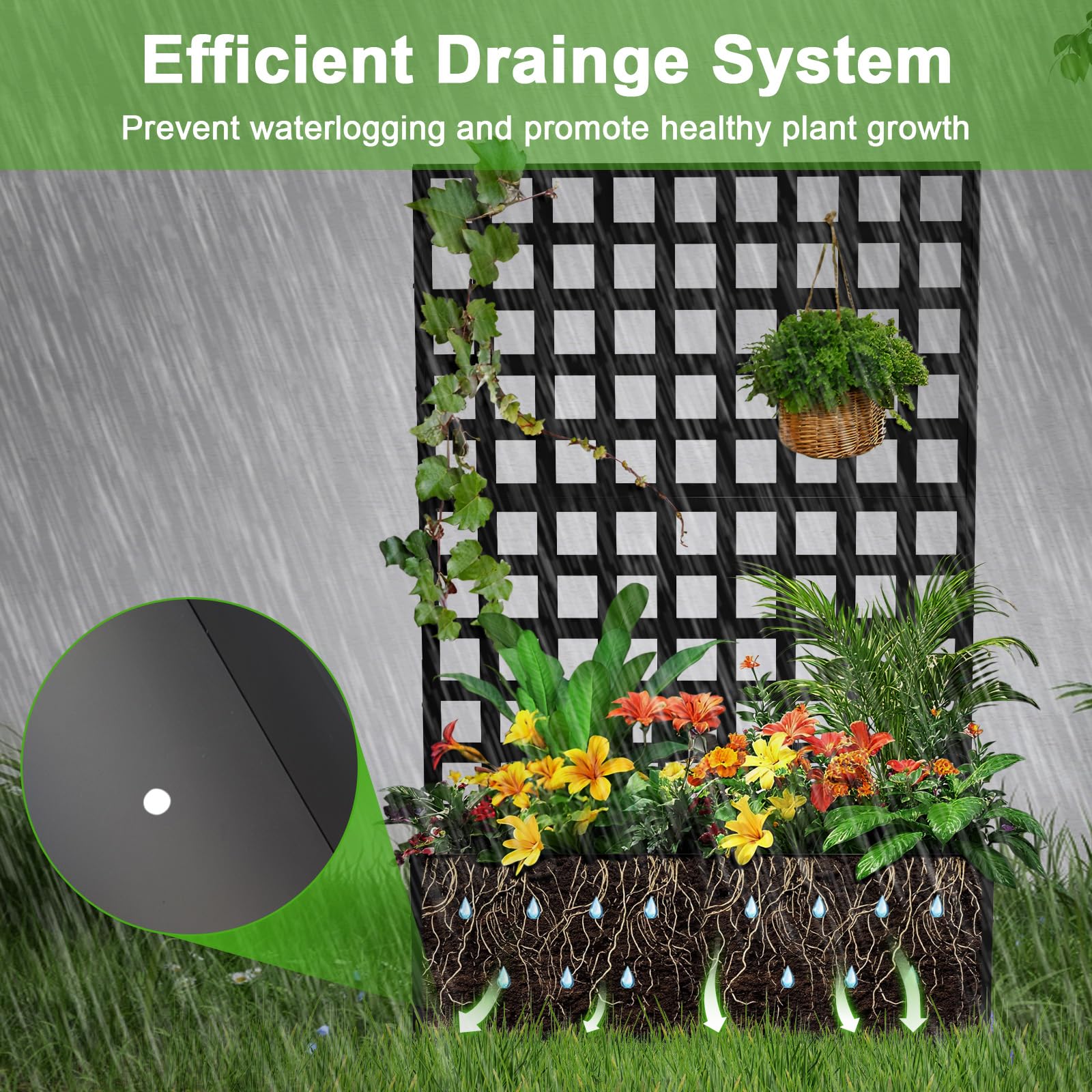 Fioriera in metallo Garvee con traliccio, metallo zincato, antiruggine, giardino esterno, 71"x47"x12", schermo per la privacy