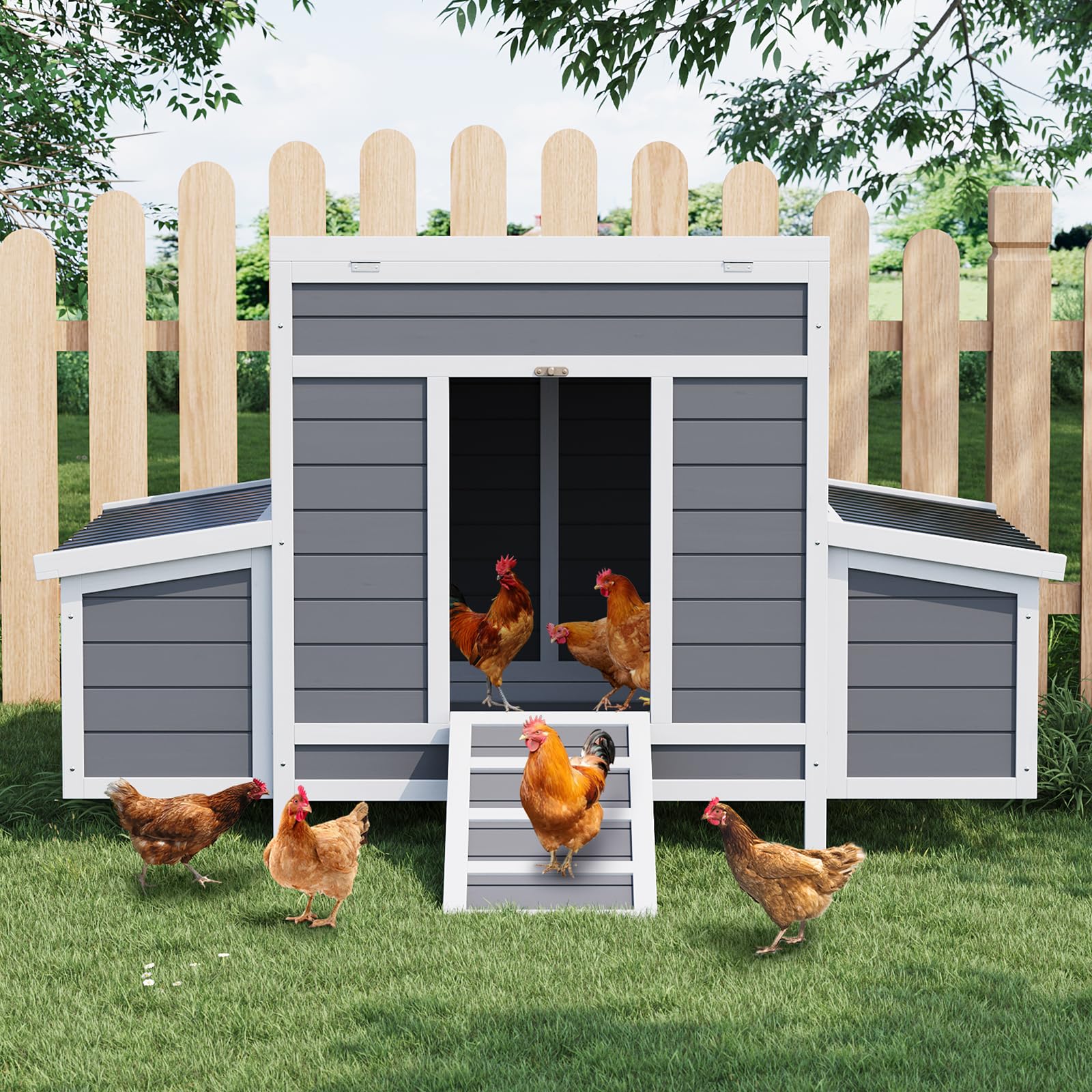 Pollaio in legno Garvee per 4-6 galline con tetto resistente alle intemperie, 2 nidi, connettori in metallo, giardino, 54x34x34 pollici, legno naturale