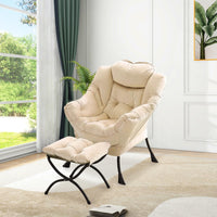 Poltrona Garvee Lazy con poggiapiedi, ergonomica e robusta, pelliccia di coniglio sintetica, color champagne, soggiorno, ufficio