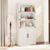 Libreria Garvee Farmhouse con ante, 5 ripiani, altezza 70 pollici, legno, soggiorno, ufficio, marrone - marrone