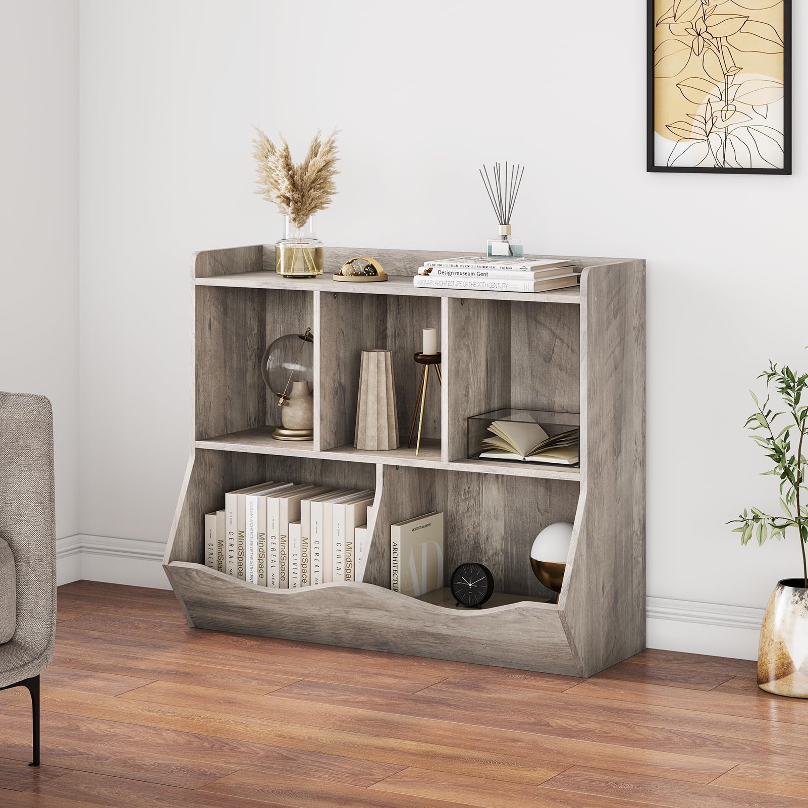 Libreria e organizer per giocattoli Garvee con 3 scomparti, 2 contenitori basculanti, a prova di bambino per la cameretta dei bambini, 91,4 cm di lunghezza x 29,2 cm di larghezza x 80 cm di altezza, bianco robusto