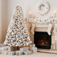 Albero di Natale Artificiale Garvee 137 cm con Effetto Brina e Luci Bianche Calde per Decorazioni Invernali Festive in Soggiorno