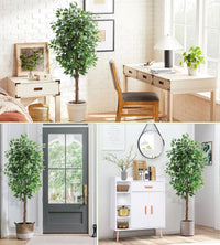 Albero di ficus artificiale Garvee da 6 piedi con tronco in legno naturale, tronco regolabile, poliestere, vaso in plastica robusta per ufficio e soggiorno, 183 cm, verde