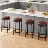 Garvee 24'' Sgabello da bar girevole Set di 4 - Pelle PU, struttura in metallo, poggiapiedi, schienale - Isola da cucina, bar, caffetteria, marrone - Marrone