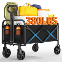 Carrello multiuso pieghevole Garvee con ruote adatte a tutti i terreni, maniglia regolabile, tessuto Oxford 600D, capacità di carico di 380 libbre, campeggio e giardino, 220 l, nero
