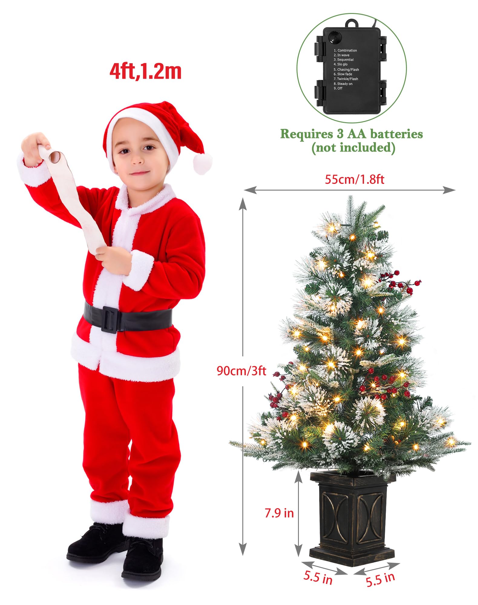 Albero di Natale Artificiale Garvee 2 Pezzi 3 Piedi 78 LED Fibra Ottica con 8 Modalità Luce Bianca Calda