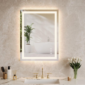 Specchio da bagno Garvee con luce, specchio illuminato 60 x 80 cm, antiappannamento + 3 colori di luce + specchio da bagno a LED dimmerabile, specchio da parete a LED per bagno con interruttore touch