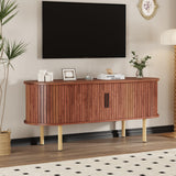 Garvee Porta TV Mobile 120 cm Con Ante Scorrevoli, 6 Scomparti, Design Moderno, Finitura Rovere, Multiuso per Soggiorno e Camera da Letto - Nocciola