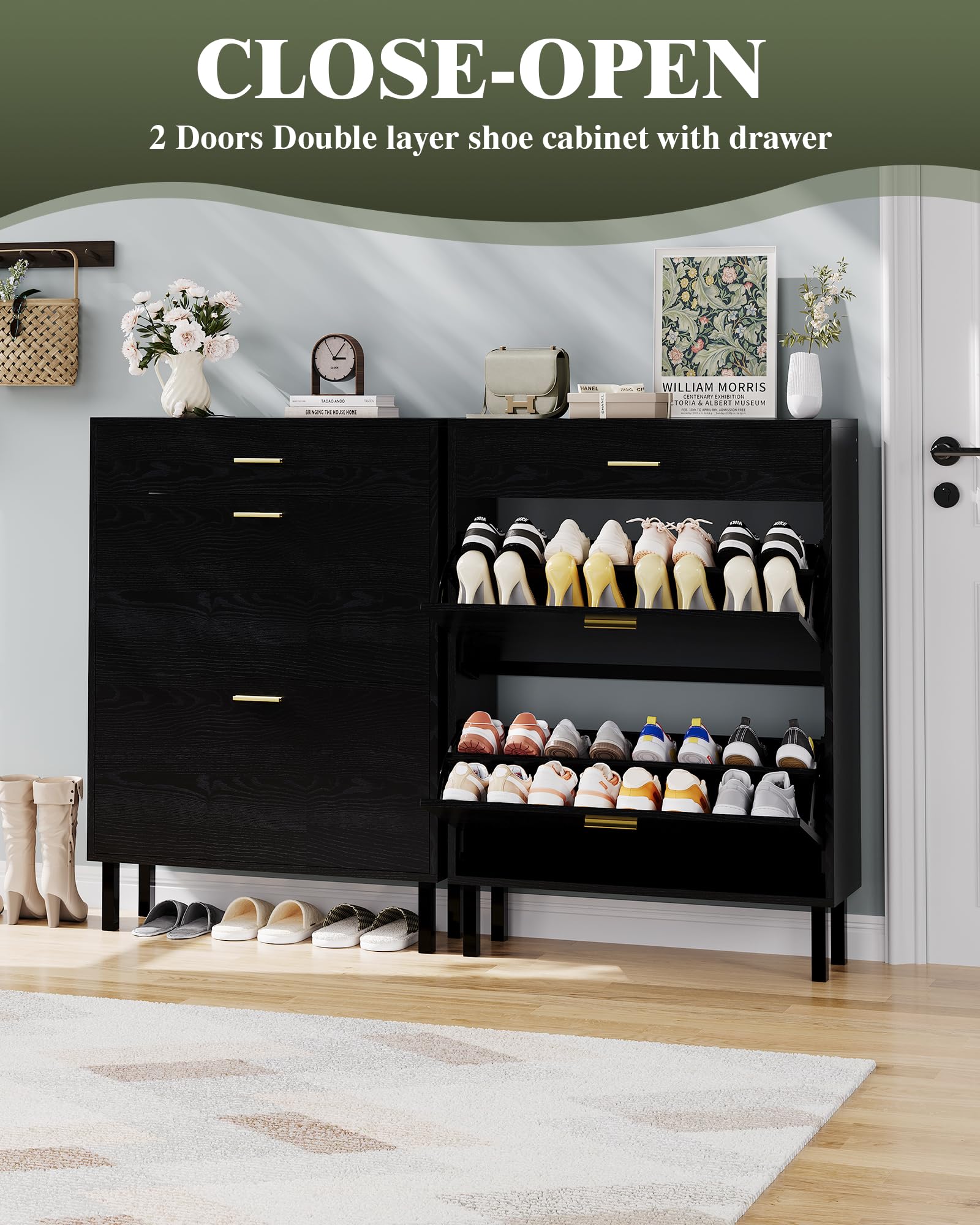 Scarpiera stretta Garvee con 3 cassetti, ripiani regolabili, in legno MDF, antiribaltamento per corridoio e ingresso, design moderno, colori naturali