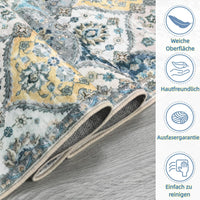 Garvee Tappeto piccolo 80 x 150 cm Tappeto vintage antiscivolo lavabile blu giallo