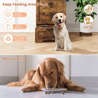 Stazione di alimentazione per cani Garvee con 2 ciotole rialzate in acciaio inossidabile, contenitore per alimenti con coperchio ribaltabile, ampio spazio di archiviazione per soggiorno e balcone, robusta, in legno, mangiatoia nascosta